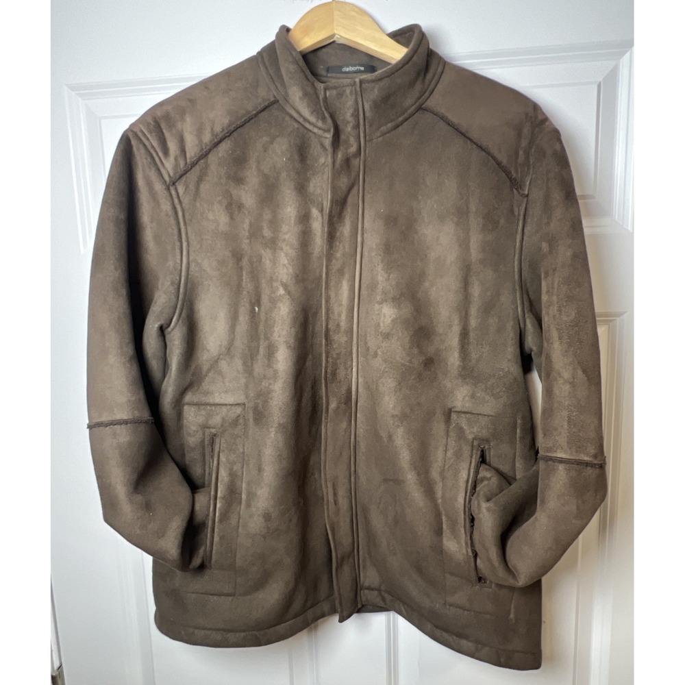 Claiborne Outerwear Mens Large Brown Faux Suede Sherpa Lined Jacket Coat Y2K - Picture 3 of 12